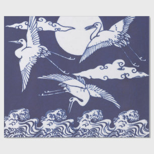 CADEAU GRUES JAPONAISES DANS DU PAPIER D'EMBALLAGE BLEU