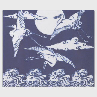 CADEAU GRUES JAPONAISES DANS DU PAPIER D'EMBALLAGE BLEU