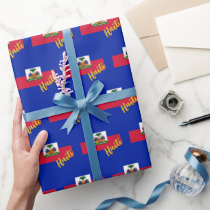 Cadeau Haïti papier enveloppant, bleu, patriotes du Drape
