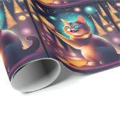 Cadeau Happy chat célébrant Noël Wrapping Papier (Coin rond)