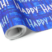 Cadeau Happy Hanoukka blanc et bleu Plaid papier (Coin rond)