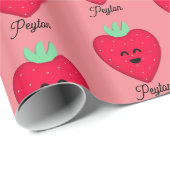 Cadeau Happy Strawberry Ajouter un nom Wrapping Papier (Coin rond)