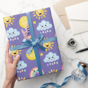Cadeau Happy Sun, Moon, Cloud et Rainbow Wrapping Papier