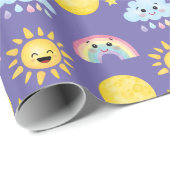Cadeau Happy Sun, Moon, Cloud et Rainbow Wrapping Papier (Coin rond)