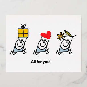 Cadeau, hart en bloem folie feestdagen briefkaart