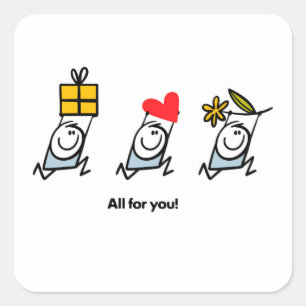 Cadeau, hart en bloem vierkante sticker