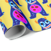 Cadeau HEUREUX MONSTER BLEU MONSTER Wrapper Papier (Coin rond)
