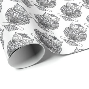 Cadeau Hibou (blanc) - Papier d'emballage