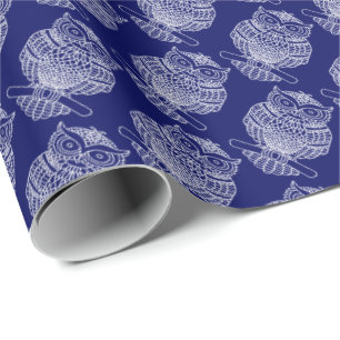 Cadeau Hibou (bleu foncé) - Papier d'emballage