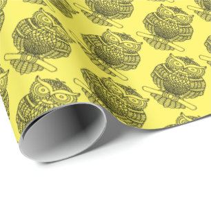 Cadeau Hibou (jaune) - Papier d'emballage