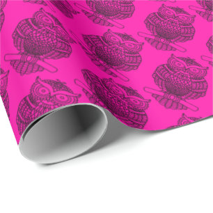 Cadeau Hibou (rose) - Papier d'emballage