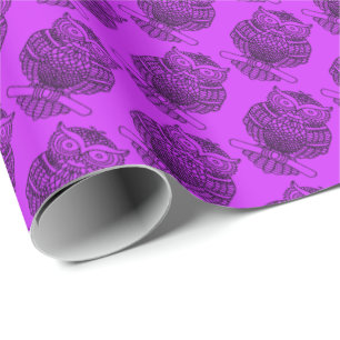 Cadeau Hibou (violet néon) - Papier d'emballage