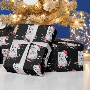 Cadeau Husky de Noël avec papier d'enveloppement de chape