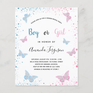 Cadeau-idee geslacht onthulling baby shower vlinde flyer