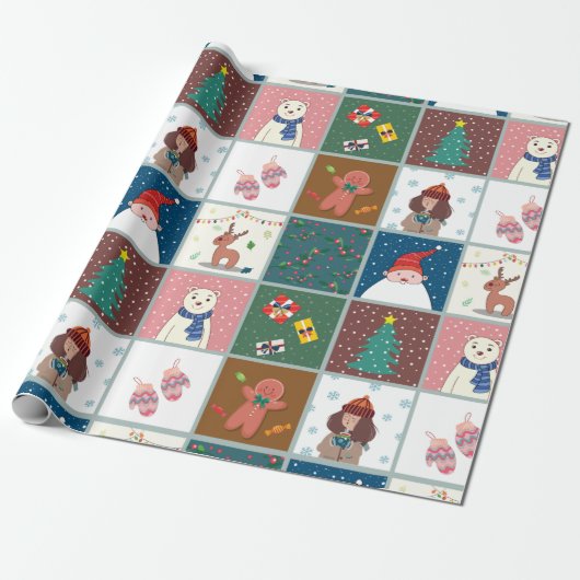 Cadeau Illustration de Noël - Papier à enveloppement mat (Déroulé)