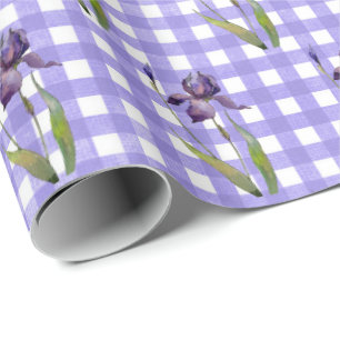 Cadeau Iris violet sur papier d'emballage En vichy