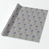 Cadeau Iris violet sur papier d'enveloppement Pois (Déroulé)