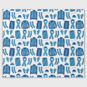 Cadeau Jacquard Bleu Motif Objets Papier d'enveloppement  (Plat)