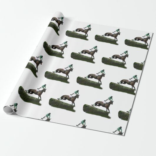 Cadeau Jockey Cheval Saut En Papier Enveloppé Vert (Déroulé)