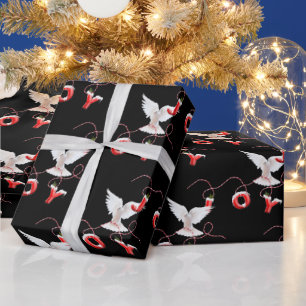 Cadeau Joie et colombe sur papier d'emballage noir