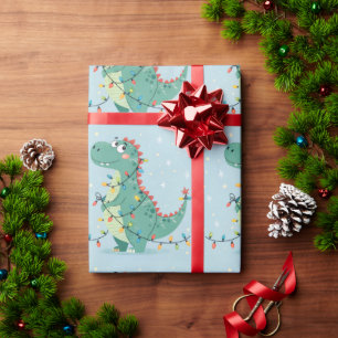 Cadeau Joli Dinosaure de Noël Lumières Papier d'enveloppe