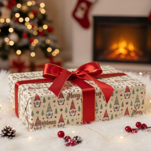 Cadeau Joli papier d'emballage à motif de gnome de Noël