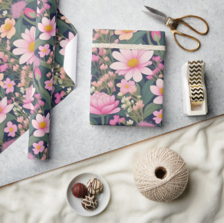 Cadeau Joli papier d'emballage de fleurs roses