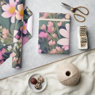 Cadeau Joli papier d'emballage de fleurs roses