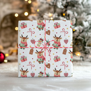Cadeau Joli papier d'emballage de Noël avec un bébé cerf