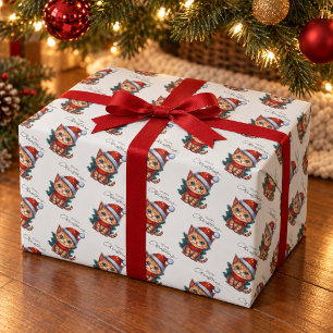 Cadeau Joli papier d'emballage de Noël pour chaton