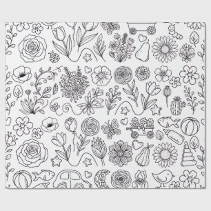 Cadeau Joli papier d'emballage floral à colorier pour enf
