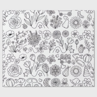Cadeau Joli papier d'emballage floral à colorier pour enf