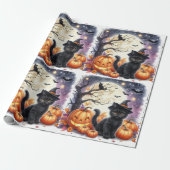 Cadeau Joli papier d'emballage Halloween avec chat noir m (Déroulé)