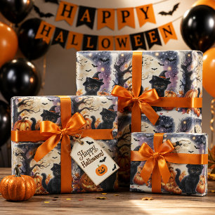 Cadeau Joli papier d'emballage Halloween avec chat noir m