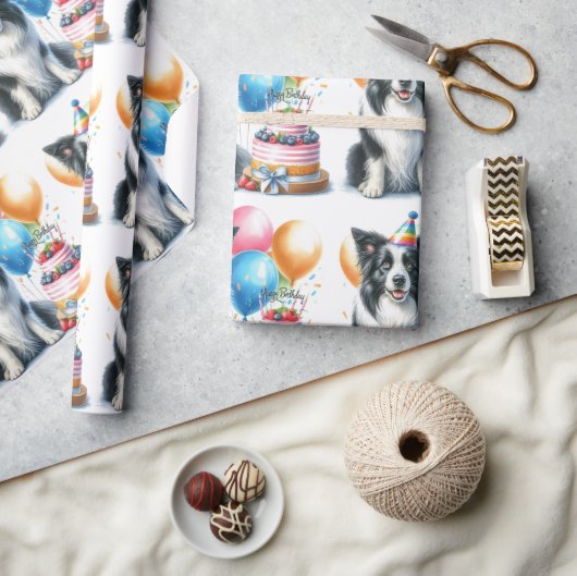 Cadeau Joli papier d'enveloppement d'anniversaire Collie  (Artisanat)