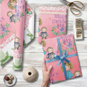 Cadeau Jolie fête des mères Floral Kids Wrapping Papier