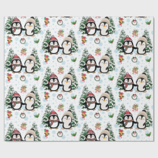 Cadeau Jolis manchots de Noël et flocons de neige Papier