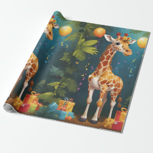 Cadeau Joyeuse Giraffe avec cadeaux   Papier d'enrobage