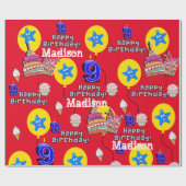 Cadeau Joyeux 9 Anniversaire Ballons papier d'enveloppeme (Plat)