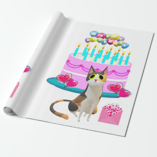 Cadeau Joyeux Anniversaire Papier à envelopper Chat Dame 