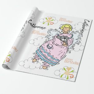 Cadeau Joyeux Anniversaire Papier à envelopper Chat Dame