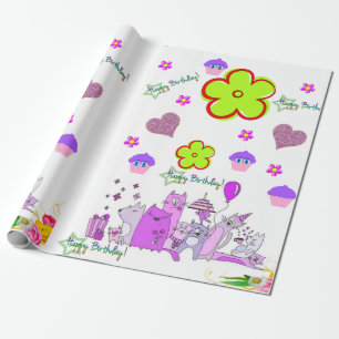 Cadeau Joyeux Anniversaire Papier à envelopper Chat Dame