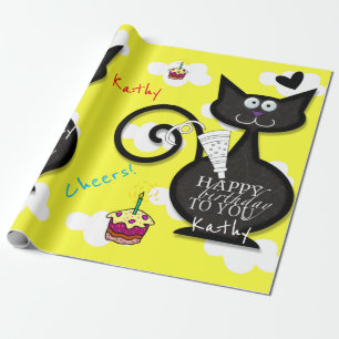 Cadeau Joyeux Anniversaire Papier à envelopper Chat Dame
