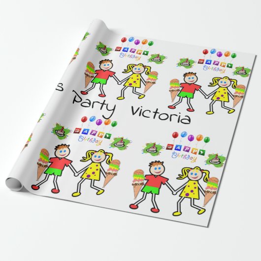 Cadeau Joyeux Anniversaire Papier à envelopper Crème glac (Déroulé)