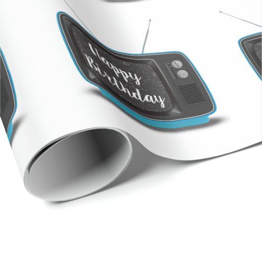 Cadeau Joyeux Anniversaire Turquoise Retro TV papier d'en (Coin rond)