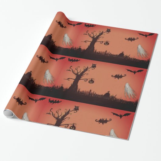 Cadeau Joyeux Fantômes d'Halloween et papier d'enveloppem (Déroulé)