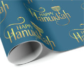 Cadeau Joyeux Hanoukka Menorah Wrapping Papier (Coin rond)