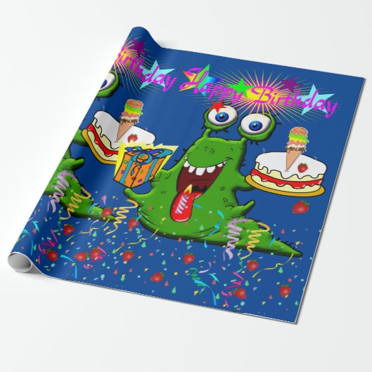 Cadeau Joyeux Monstre Papier Enveloppant Anniversaire (Déroulé)