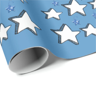 Cadeau Joyeux Noël Bleu Étoiles Enveloppement Papier