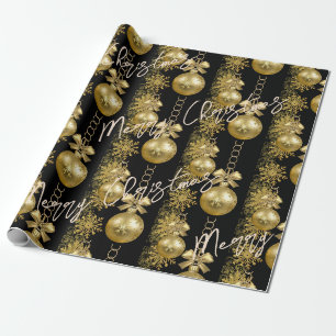 Cadeau Joyeux Noël Enveloppement Papier Ballons d'or Noir